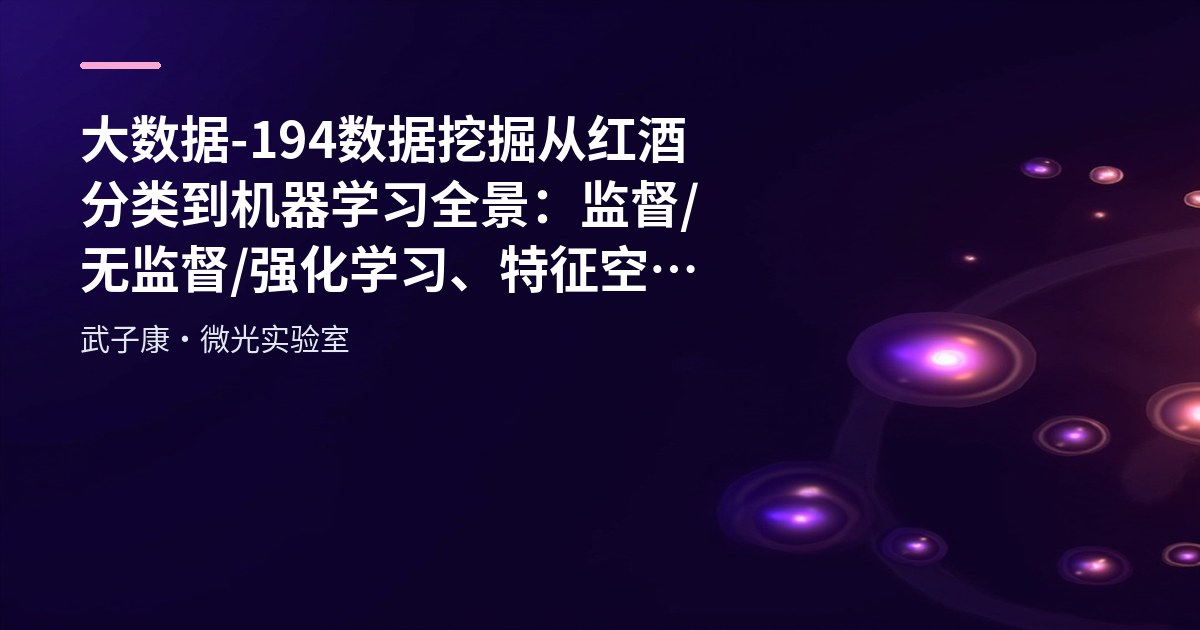 大数据-194 数据挖掘 从红酒分类到机器学习全景：监督/无监督/强化学习、特征空间与过拟合一次讲透