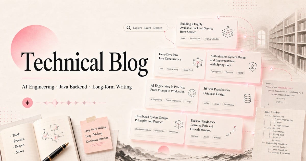 Gleam Lab technical blog cover: AI Engineering, Java backend, and long-form writing